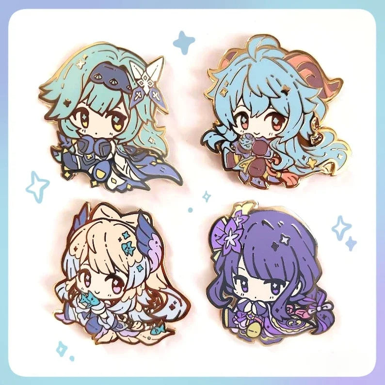 Genshin Impact Brooches Set - Eula Ganyu Kokomi Raiden Shogun Character Pins